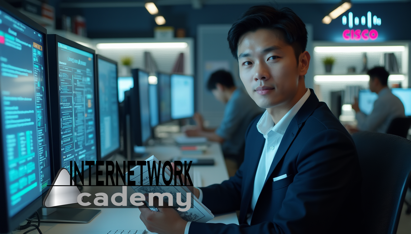 People in a computer lab. Cisco Training